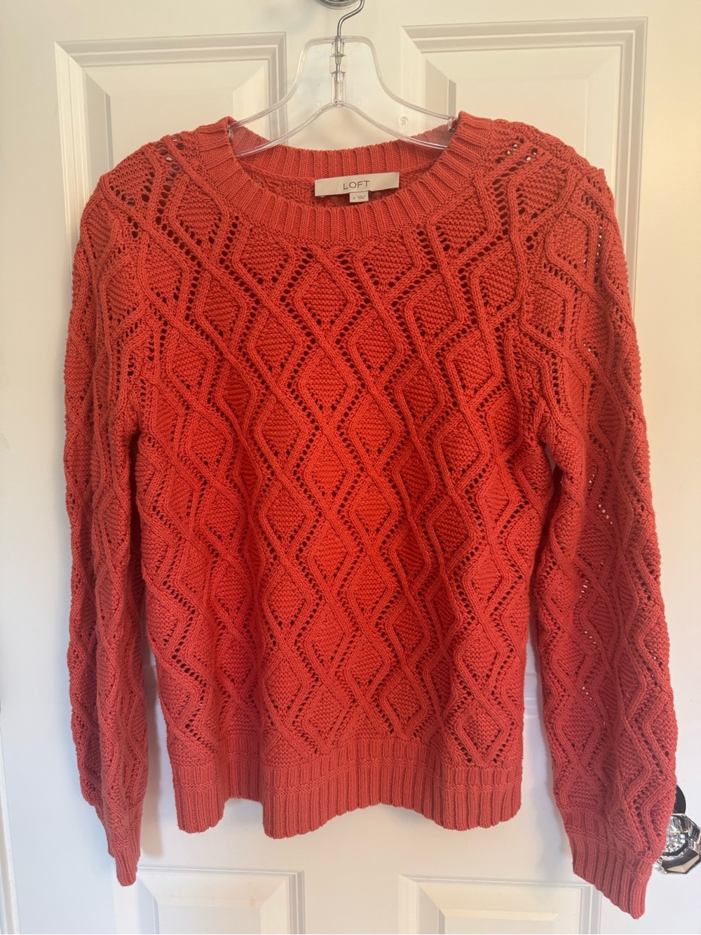LOFT Coral Openwork Pointelle Crewneck Sweater size S